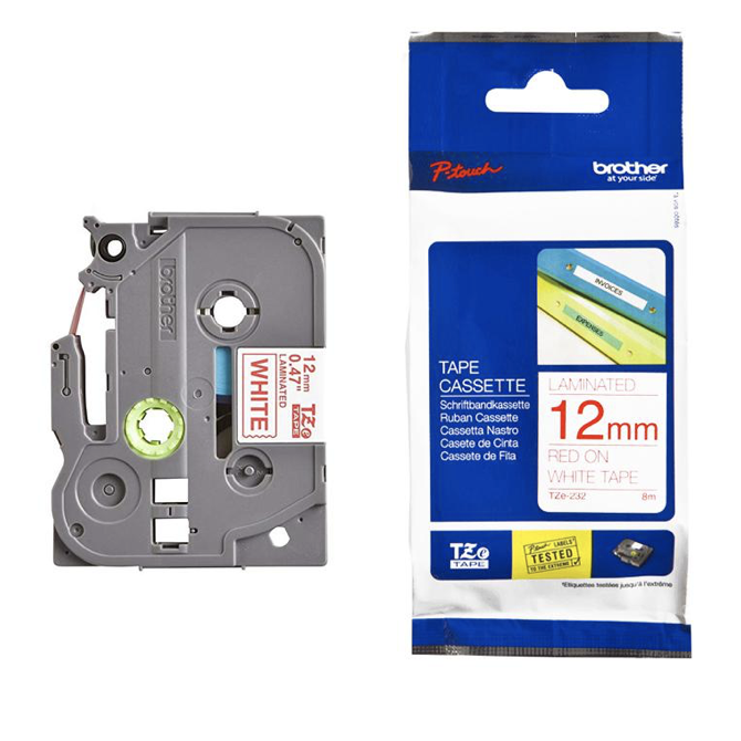 Brother Tape Cassette Red on White 12mm TZE-232